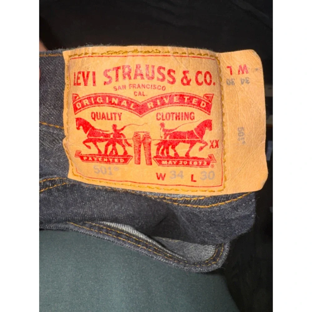 Mens 34x30 Levi's 501 Original Fit Jeans Black Excellent Straight Leg Denim